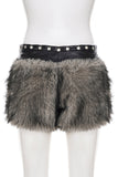 Fur-Accent Mini Skirt with Studded Waistband