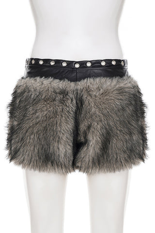 Fur-Accent Mini Skirt with Studded Waistband