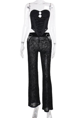 Lace-Up Corset and Sheer Pants Set