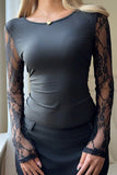 Lace Sleeve Fitted T-Shirt