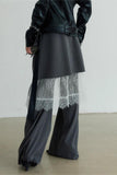 Pinstripe Layered Pants with Lace Detail