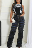 Distressed Wide Leg Denim Pants