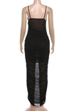 Ruched Mesh Evening Maxi Dress