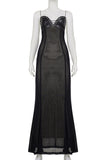Strappy Sheer Panel Evening Dress