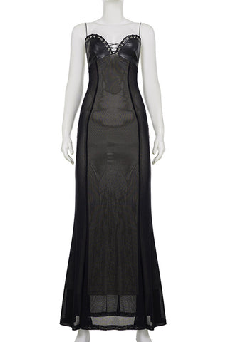 Strappy Sheer Panel Evening Dress