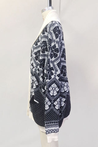 Button-Front Patterned Cardigan