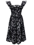 Floral Print Ruffle Sleeve Midi Dress