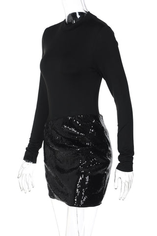 Long Sleeve Sequin Evening Dress