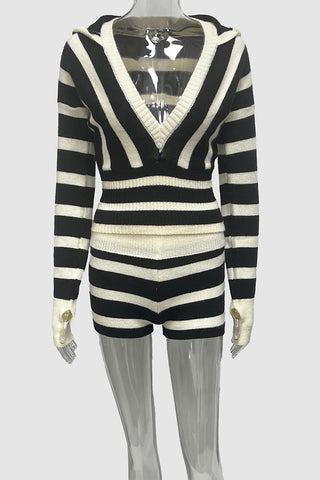 Striped V-Neck Short Set