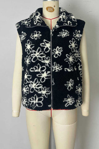 Floral Sherpa Vest with Zip Front