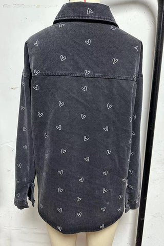 Button-Up Heart Print Shirt