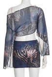Off-Shoulder Abstract Print Skirt Set