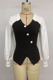 Stylish Contrast Button-Up Blouse