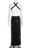 Cross-Strap Rouched Evening Dress
