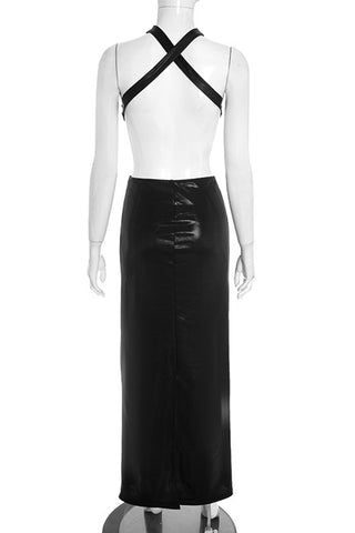 Cross-Strap Rouched Evening Dress