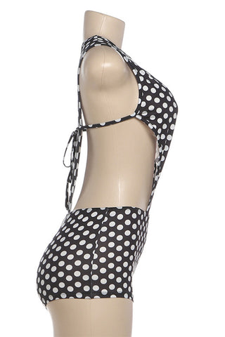 Polka Dot Romper with Cutout Design
