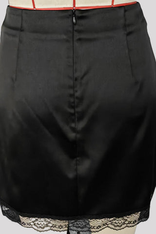 Lace Trim Satin Mini Skirt