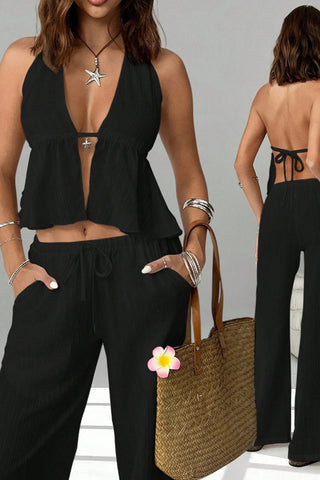 Halter Top and Wide-Leg Pants Set