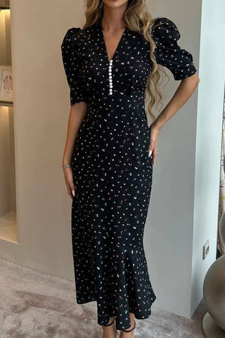 Puff Sleeve Floral Midi Dress