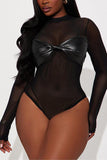 Long Sleeve Mesh Bodysuit with Bow