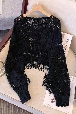Crochet Knit Top With Fringe Detail