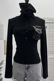 Button-Up High Collar Shirt with Pocket