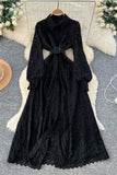 Belted Lace Long-Sleeve Dress