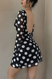 Polka Dot Open-Back Casual Dress