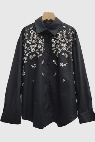 Embellished Floral Button-Up Blouse