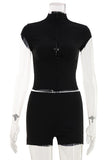 High-Neck Short Set with Keyhole Detail
