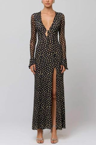 Polka Dot Maxi Dress with Front Slit