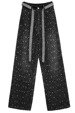 Wide-Leg Denim Trousers with Belt