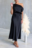 Elegant One-Shoulder Casual Dress