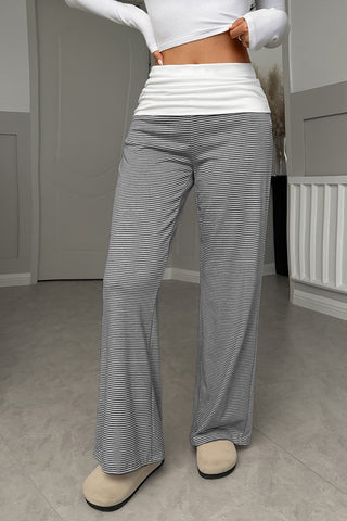 Striped Wide-Leg Wrap Waist Pants
