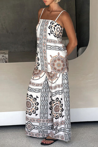 Printed Tank Top and Wide-Leg Pants Set