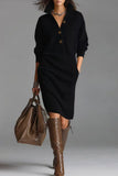 Button-Accent Knit Casual Dress