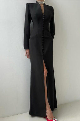 Elegant Button-Detail Evening Gown