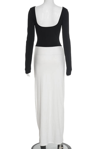 Elegant Ruched Two-Tone Maxi Dress