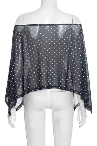 Off-Shoulder Polka Dot Sheer Blouse