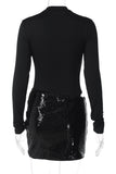 Long Sleeve Sequin Evening Dress
