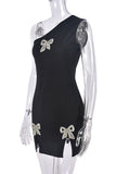 One-Shoulder Mini Dress with Bow Accents