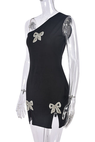 One-Shoulder Mini Dress with Bow Accents