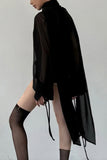 Sheer Neck-Tie Blouse