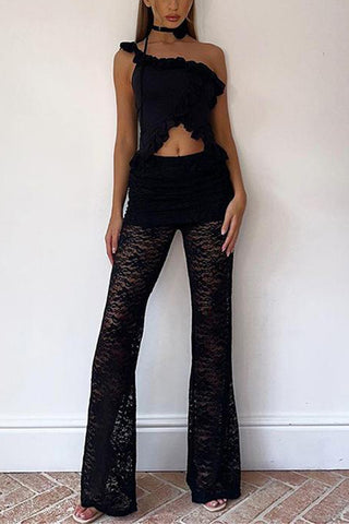 Lace Overlay Casual Pants