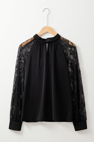 Keyhole Lace Raglan Sleeve Blouse