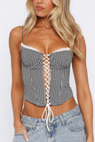 Lace-Up Gingham Tank Top