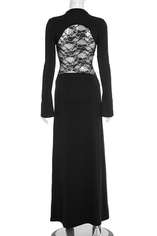Long Sleeve Lace Panel Maxi Dress
