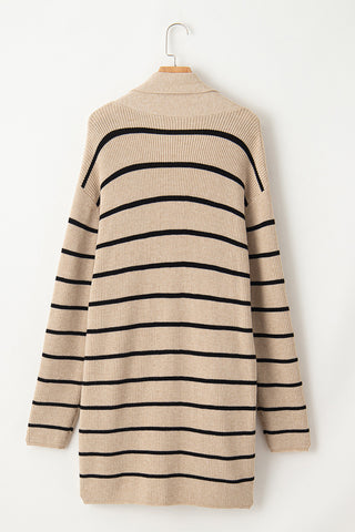 Striped Long Open Cardigan