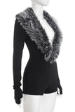 Faux Fur Collar Long Sleeve Romper