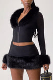 Fuzzy Trim Skirt Set